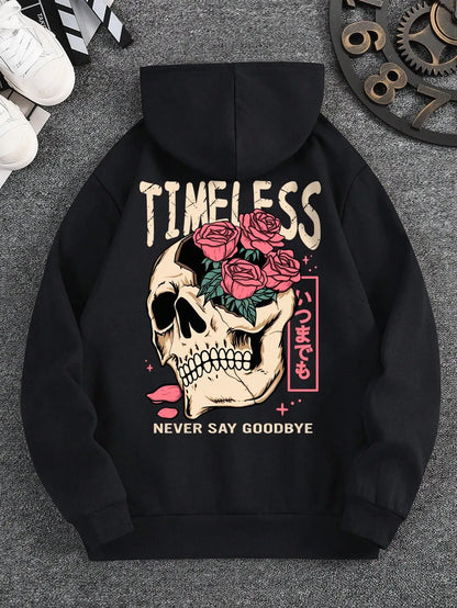 Men's Slogan and Skull Print Hoodie Sweatshirt Unisex