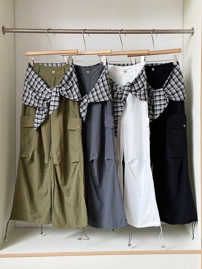 Army Green High Waist Wide Leg Folds Cargo Pants New 2025
