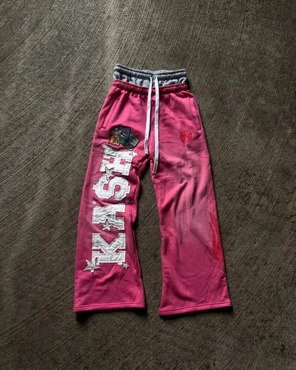 American Letter Patch Retro Double Layer Design Y2K Baggy Sweatpants