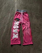 American Letter Patch Retro Double Layer Design Y2K Baggy Sweatpants
