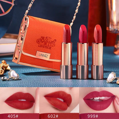 Makeup Korean Matte Lipstick Set Waterproof Long Lasting Leather Bag Velvet Vitamin Lip Gloss Kit Box