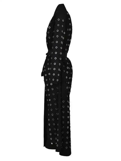 Women’s Black Hollow Out Long Sleeve Trench Jacket 2025