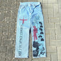 Y2K Anime Baggy Denim Pants Trend Hand Drawn Printed Pattern Unisex Jeans