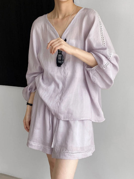 Purple Women's 2-Piece Wide Leg Shorts Suit 2025
