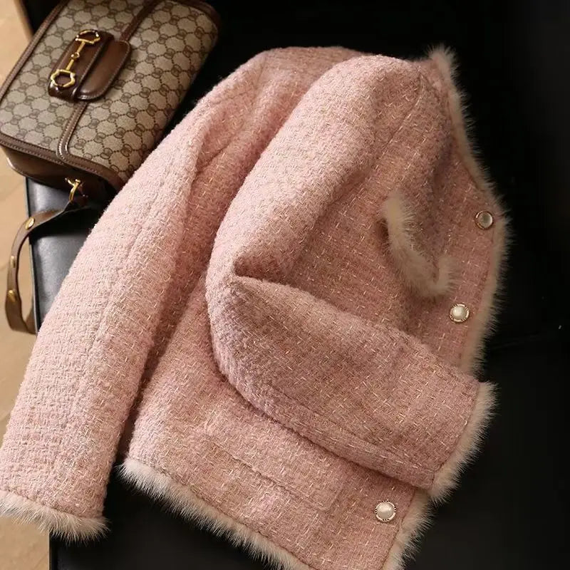 2025 Autumn Winter Sweet Elegant Tweed Short Jacket + Skirt Two-piece Set