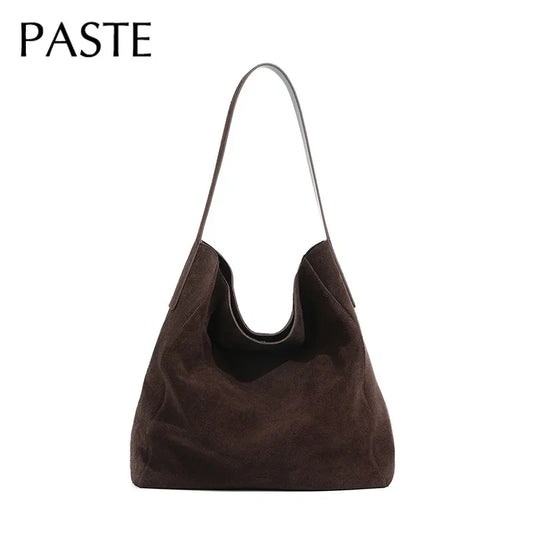Travel-Ready Elegant Winter Purse Tote High Class Matte Suede Wool Shoulder