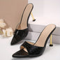 Glamorous Crocodile Texture High Heel Sandals - Chic Slip-On Stilettos with Pointy Peep Toe