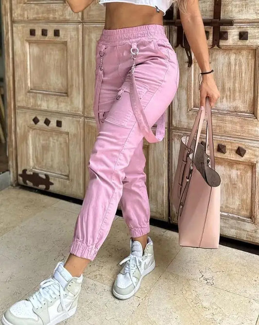 Women's Cargo Trendy Pants New Cuff Suspenders 2025