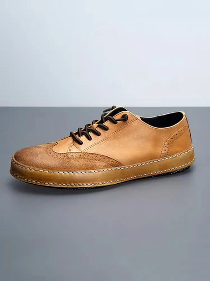 Handmade Vintage Wing Tip Brogues Men Platform Slip On Loafers Cowhide Genuine Leather