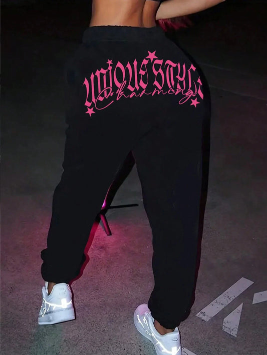 Pink Letter Printing Women's Autumn Casual Loose Pants