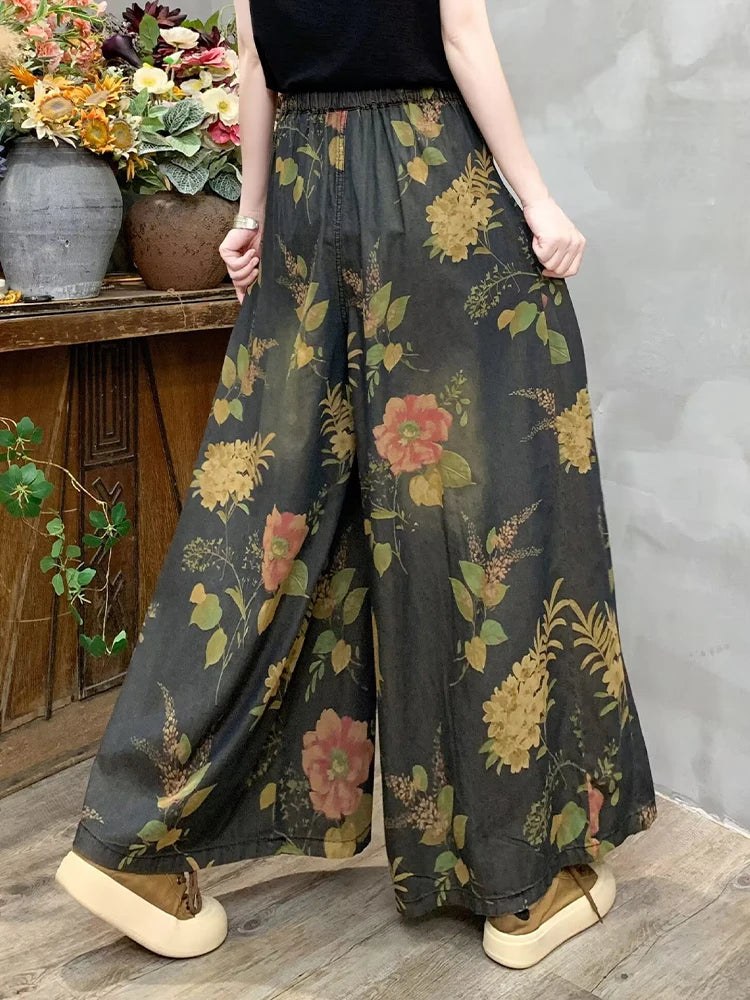 Vintage Luxury Wide-Leg Floral Leisure Jeans for Women