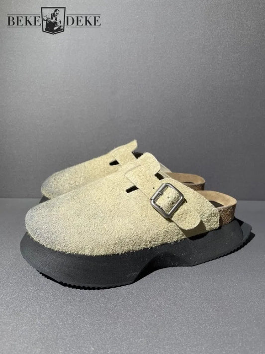 Vintage Cow Suede Outside Genuine Leather Platform Sandal Men Casual Harajuku Sandals