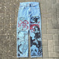 Y2K Anime Baggy Denim Pants Trend Hand Drawn Printed Pattern Unisex Jeans