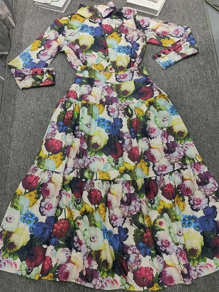 Luxury Elegant Spring 2025 Outfit Retro Floral Two-Piece Suit