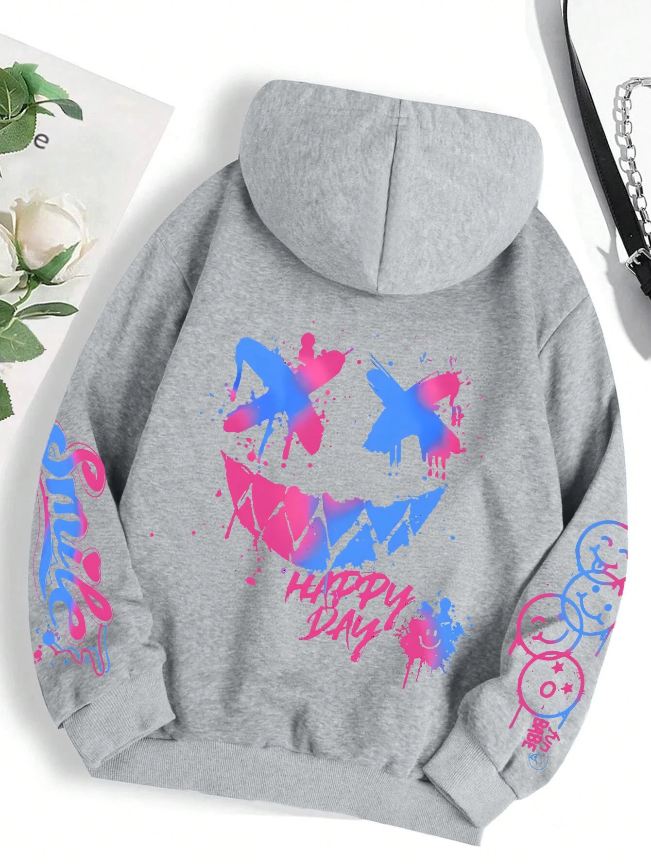 Happy Day Graffiti Print Women Hoodie Oversize Street Hip-Hop Hoody Fashion