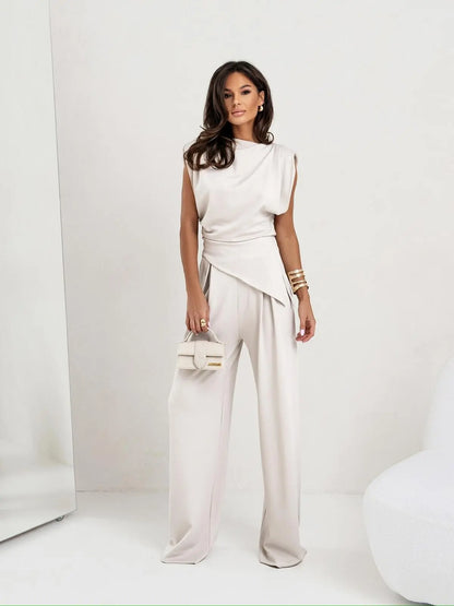Elegant 2-Piece Summer Suit Wide Leg Pants Set