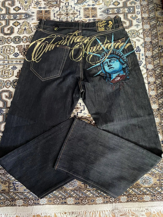 Vintage Statue of Liberty Diamonds Harajuku Y2K Jeans