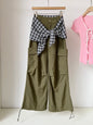 Army Green High Waist Wide Leg Folds Cargo Pants New 2025