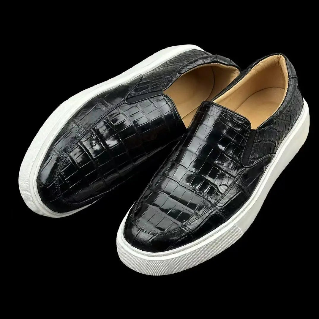 2025 New Arrival Fashion Crocodile Skin causal shoes Men's, Genuine Leather Sneakers