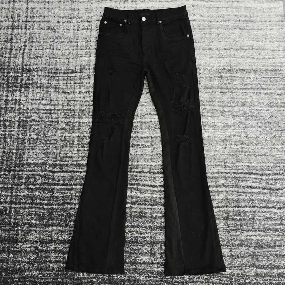 Men's Luxury distressed black flare jeans 2025