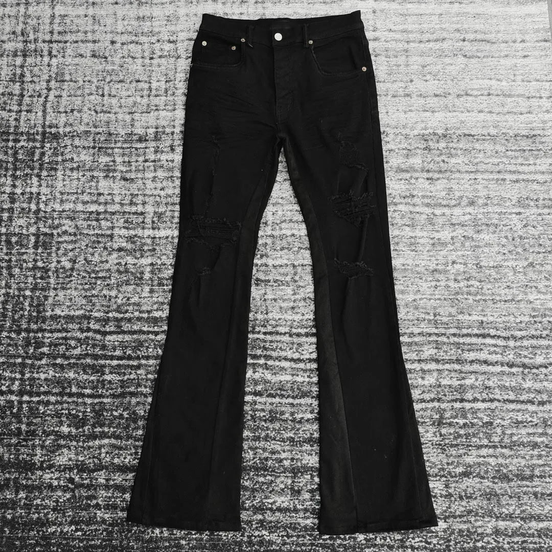 Men's Luxury distressed black flare jeans 2025