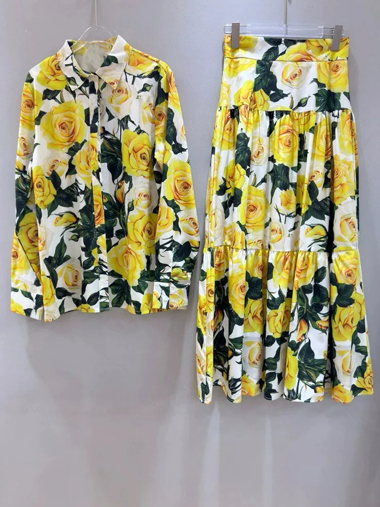 Luxury Elegant Spring 2025 Outfit Retro Floral Two-Piece Suit