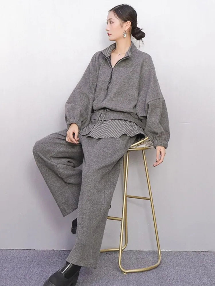 2025 New Autumn Winter Stand Collar Full Sleeve Zip-Up Sweatshirt & Pants Set