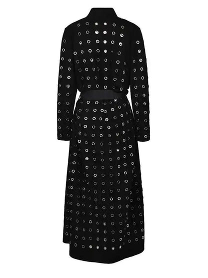 Women’s Black Hollow Out Long Sleeve Trench Jacket 2025