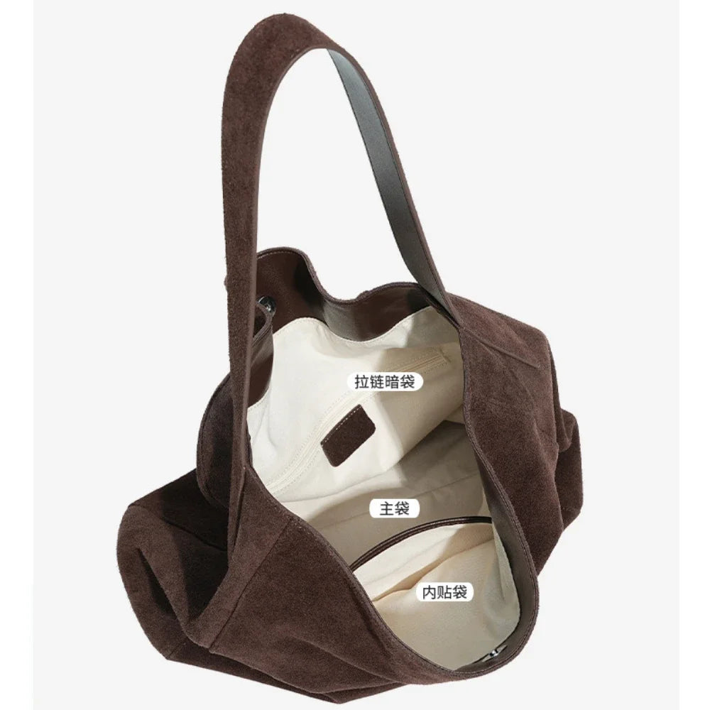 Travel-Ready Elegant Winter Purse Tote High Class Matte Suede Wool Shoulder