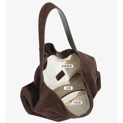 Travel-Ready Elegant Winter Purse Tote High Class Matte Suede Wool Shoulder