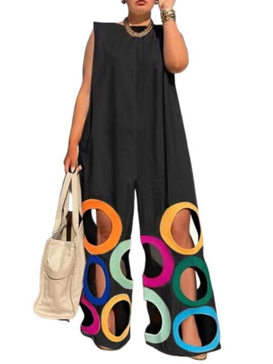 Women's Summer Colorful Circle Cutouts Hollow Out Jumpsuits Casual Elegant Jump Suits 2025