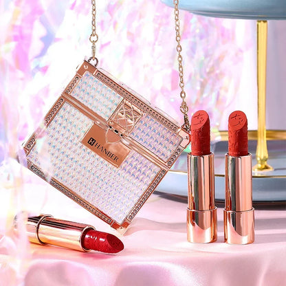 Makeup Korean Matte Lipstick Set Waterproof Long Lasting Leather Bag Velvet Vitamin Lip Gloss Kit Box