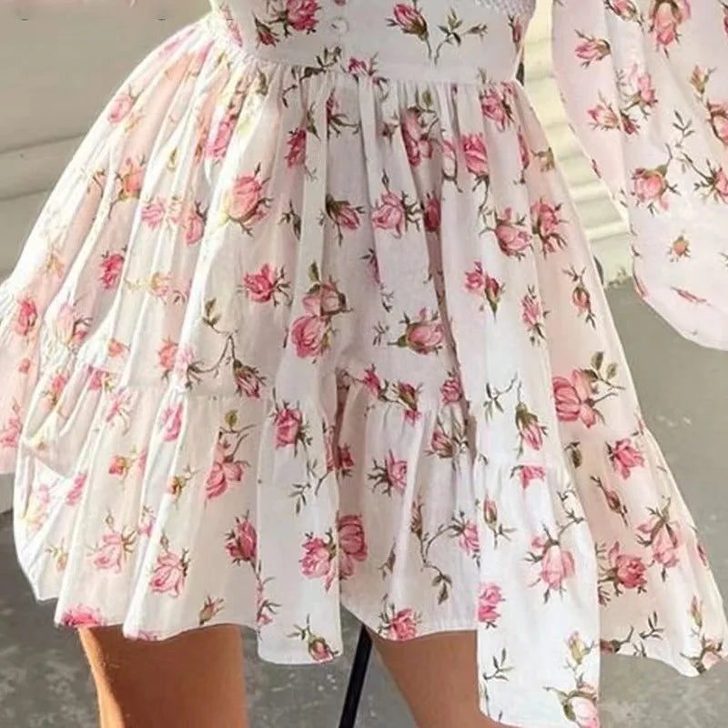 Elegant Floral Print Mini Dresses Fashion New 2025