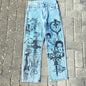Y2K Anime Baggy Denim Pants Trend Hand Drawn Printed Pattern Unisex Jeans