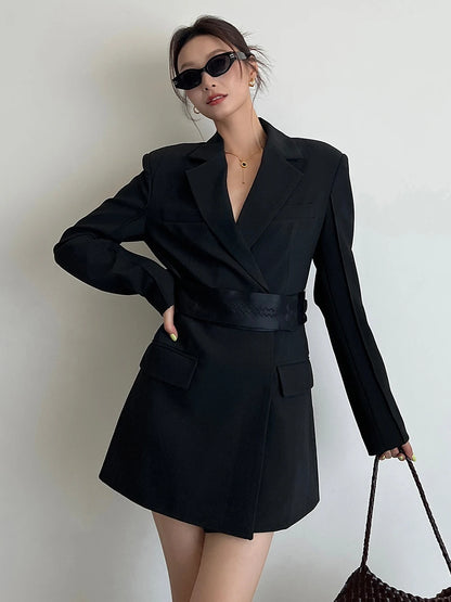 Women's Khaki Lace-Up Waist Elegant Suit Dress
