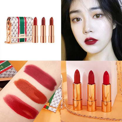 Makeup Korean Matte Lipstick Set Waterproof Long Lasting Leather Bag Velvet Vitamin Lip Gloss Kit Box
