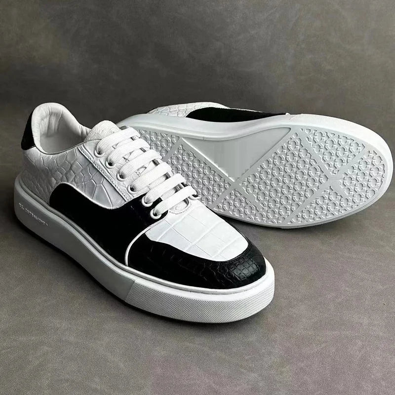 2025 New Arrival Fashion Crocodile Skin Causal Shoes Men, Genuine Leather Sneakers