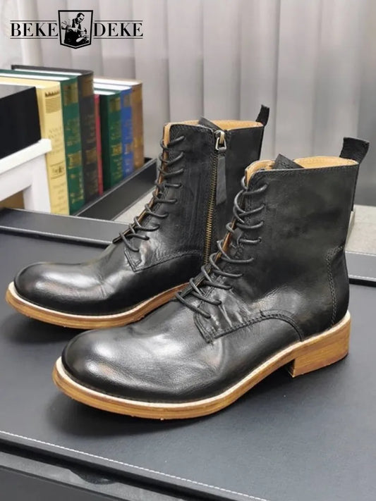 Handmade Durable British Style Genuine  Leather Boots for Men