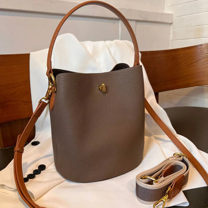 2025 New Women's Bucket Bag Simple Leather Handbag