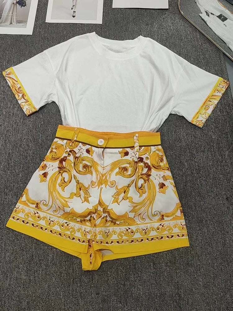 Luxury Summer Two-Piece Set Elegant Geometric Print Outfit