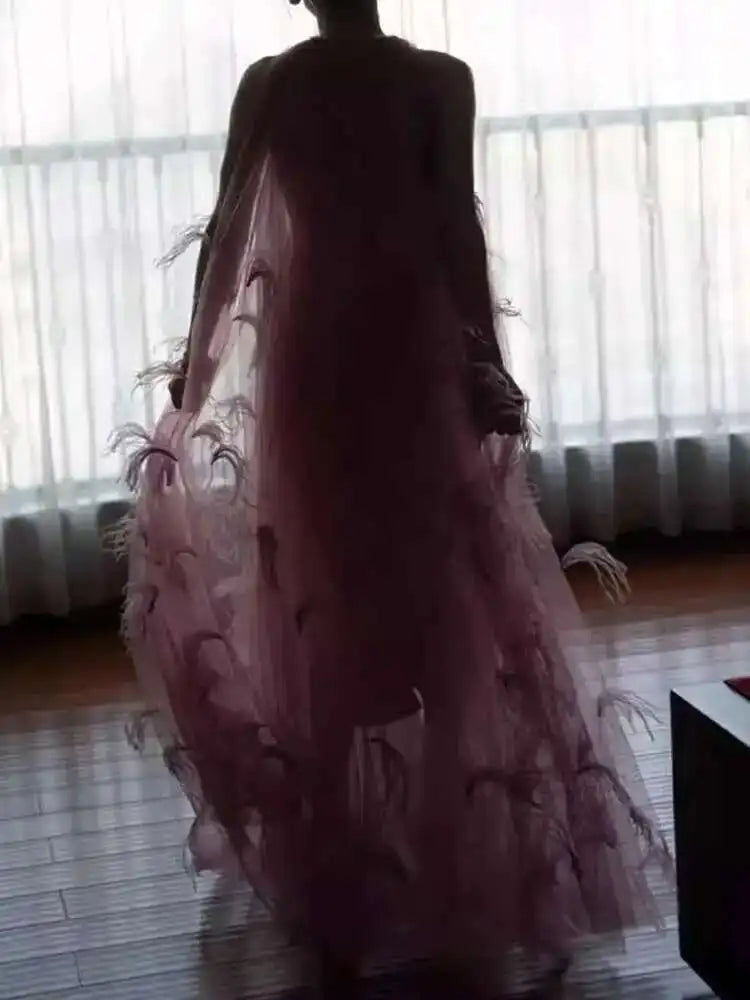 Flowing Feathered Elegant Formal Dress for Spring 2025