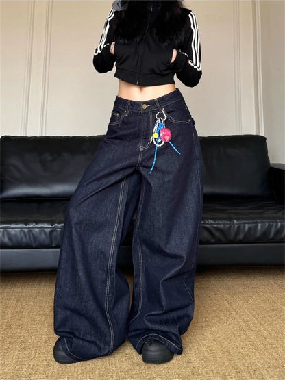 Vintage Deep Blue Wide Leg Jeans 2025 New