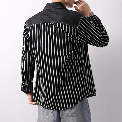 Denim Striped Shirts Men's Spring Autumn 100% Cotton