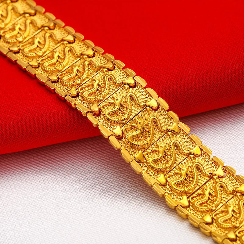 Domineering Dragon pattern Watch Chain for Men 24K gold, AU999 Ancient Gold Chain for daily wear