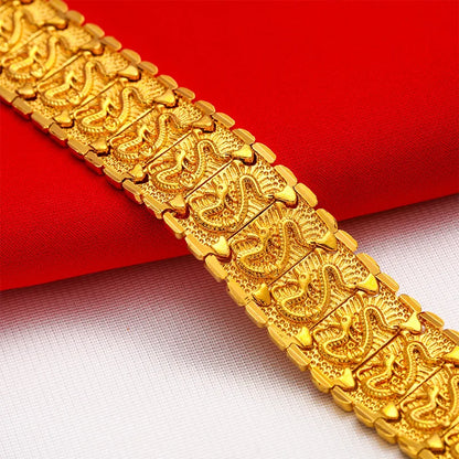Domineering Dragon pattern Watch Chain for Men 24K gold, AU999 Ancient Gold Chain for daily wear