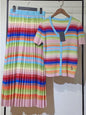 Retro 2025 Women’s Spring/Summer Striped Knit Top & Skirt Set | Vintage Style Outfit