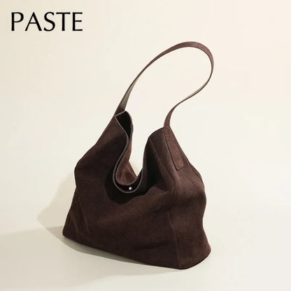 Travel-Ready Elegant Winter Purse Tote High Class Matte Suede Wool Shoulder