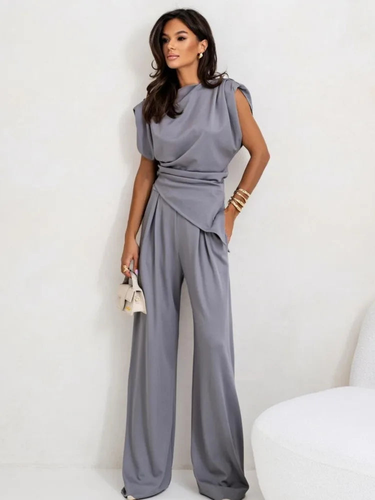 Elegant 2-Piece Summer Suit Wide Leg Pants Set