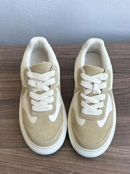 Youth Trend Solid Color Round Toe Platform Unisex Sneakers Handmade Genuine Leather Casual Shoes