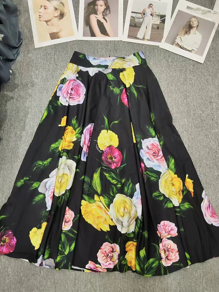 Printed Lapel Single-Breasted Long-Sleeved Shirt 2025 Spring New Two-Piece Suit big Skirt fashion women